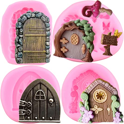 RFGHAC Enchanted Vintage Fairy Garden Fee Gnome Home Door Silikon Fondant Form f?r Kuchen Dekorieren Cupcake Topper Schokolade S??igkeiten Ton Gummi Paste Set 4 St?ck von RFGHAC