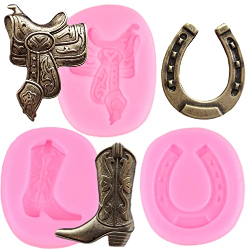 RFGHAC Hufeisen Cowboy Boot Fondant Formen Pferd Sattel Silikon Kuchen Dekorieren Form für Süßigkeiten Schokolade Polymer Clay Gummi Paste 3 Stück von RFGHAC