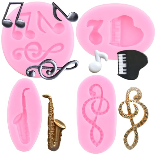 RFGHAC Musiknote, Fondant, Klavierform, Saxophon, Silikonformen für die Dekoration von Kuchen, Cupcake, Topper, Süßigkeiten, Polymer, Schokolade, Radiergummi, 4 Stück RFGHAC Musiknote, Fondant, Klavierform, Saxophon, Silikonformen für die Dekoration von Kuchen, Cupcake, Topper, Süßigkeiten, Polymer, Schokolade, Radiergummi, 4 Stück von RFGHAC