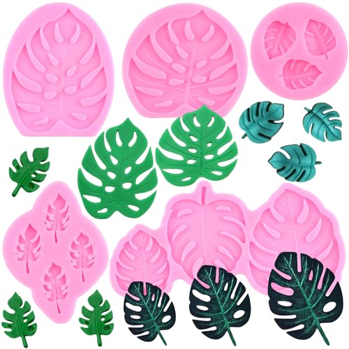 RFGHAC Tropische Blatt Silikonform Monstera Blätter Fondant Formen für Kuchendekoration Cupcake Topper Cookie Candy Schokolade Gummipaste Polymer Clay 5 Stück, ZB183CK von RFGHAC