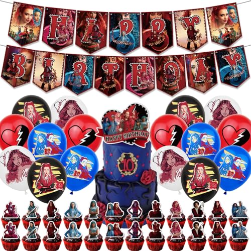 The Rise of Red Geburtstagsdekorationen, The Rise of Red Partyzubehör-Set beinhaltet Happy Birthday-Banner, Kuchendekoration, Cupcake-Topper, Luftballons für Kinder, Teenager, Party-Dekoration von RFJYGWQM