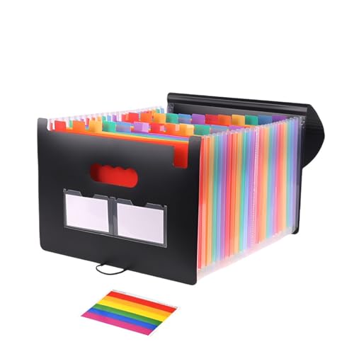 Dokumentenmappe A4, 25 Fächer Sortiermappe Fächermappe Akkordeon Document Organizer mit Gummizug und Verschlußknopf für Schule oder Büro Mappen Ordnersystem (Schwarz) von RFYTDCF