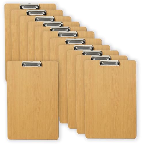 Klemmbretter A5, Holz-Klemmbrett, Akten-Clip, Hartfaserplatte mit niedrigem Profil-Clip und Loch zum Aufhängen, Schreiben, Memo, Dokumente, Formularhalter für Schule, Büro, Geschäft, 12 Stück von RFYTDCF