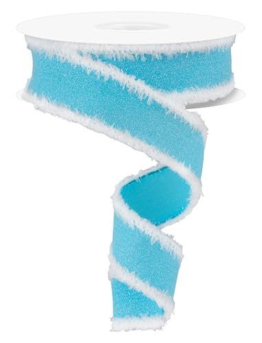 Crystal Shine Schillerndes Juteband mit Draht und Driftkanten für Schleifen, Kränze, Handwerk und Dekorationen (Hellblau, Weiß, 3,8 cm breit x 9,1 m) von RG Ribbon