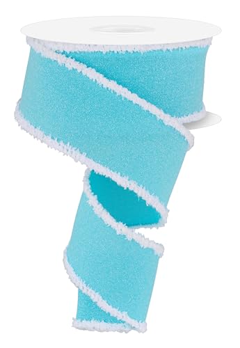 Crystal Shine Schillerndes Juteband mit Draht und Driftkanten für Schleifen, Kränze, Handwerk und Dekorationen (Hellblau, Weiß, 6,3 cm breit x 9,1 m) von RG Ribbon