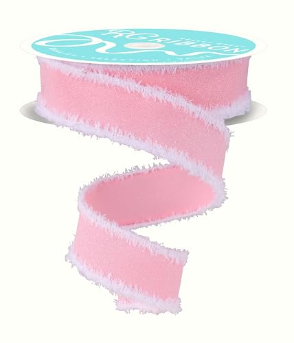 Crystal Shine Schillerndes Juteband mit Draht und Driftkanten für Schleifen, Kränze, Handwerk und Dekorationen (Hellrosa, Weiß, 3,8 cm breit x 9,1 m) von RG Ribbon