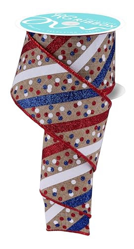 Glitzerstreifen und Konfetti-Punkte, Drahtband für Schleifen, Kränze, Basteln und Dekorationen (Hellbeige, Rot, Königsblau, Weiß, 6,3 cm breit x 9,1 m) von RG Ribbon