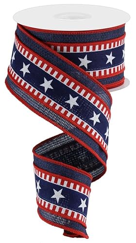 Patriotisches Band mit Draht mit Sternen und Streifen, 6,3 cm breit x 9,1 m für Schleifen, Kränze, Handwerk und USA-Dekorationen, Marineblau, Rot, Weiß, königliche Jute, Leinwand Patriotisches Band mit Draht mit Sternen und Streifen, 6,3 cm breit x 9,1 m für Schleifen, Kränze, Handwerk und USA-Dekorationen, Marineblau, Rot, Weiß, königliche Jute, Leinwand von RG Ribbon