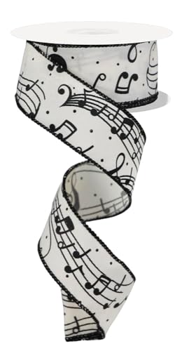RG Ribbon Musiknotenmuster mit Drahtkanten, Elfenbein, Schwarz (Elfenbein, Schwarz, 3,8 cm x 9,1 m) von RG Ribbon