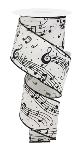RG Ribbon Musiknotenmuster mit Drahtkanten, Elfenbein, Schwarz (Elfenbein, Schwarz, 6,3 cm x 9,1 m) von RG Ribbon