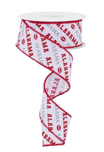 Schleifenband mit Alabama-Druck, 3,8 cm x 9,1 m, mit Draht, Purpurrot, Grau, Weiß von RG Ribbon