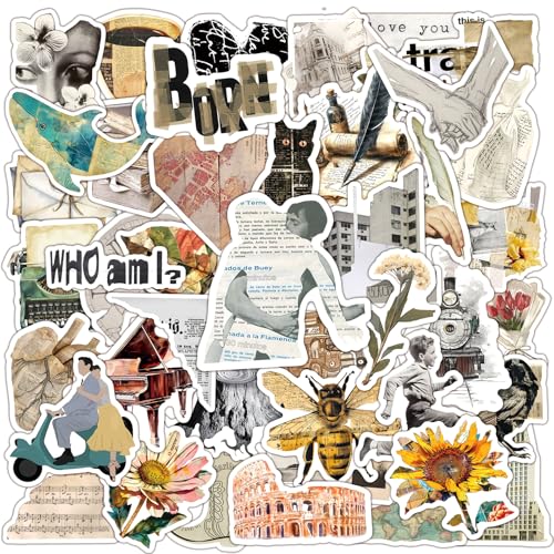 RGBEE Aesthetic Retro Sticker Set 50 Stücke, Vintage Graffiti Fantasy Aufkleber für Laptop Scrapbook Journal Koffer Kindle Planer Helm Motorrad Skateboard Fahrrad Computer Wasserfeste Stckerbomb von RGBEE