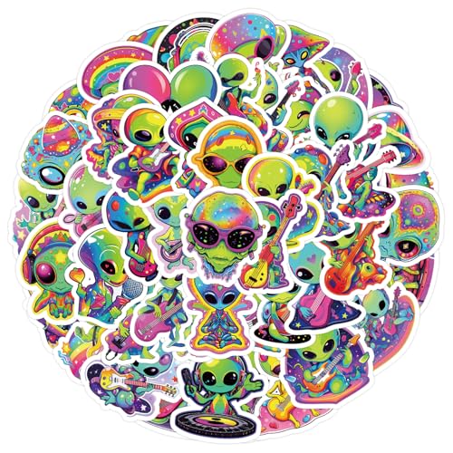 RGBEE Alien Aufkleber 50 Stücke, Wasserfeste Graffiti MEME Sticker für Laptop Fahrrad Koffer Kindle Motorrad Scrapbooking Helm Journal Skateboard Auto, Lustig Anime Aufkleber für Teenager Erwachsene von RGBEE