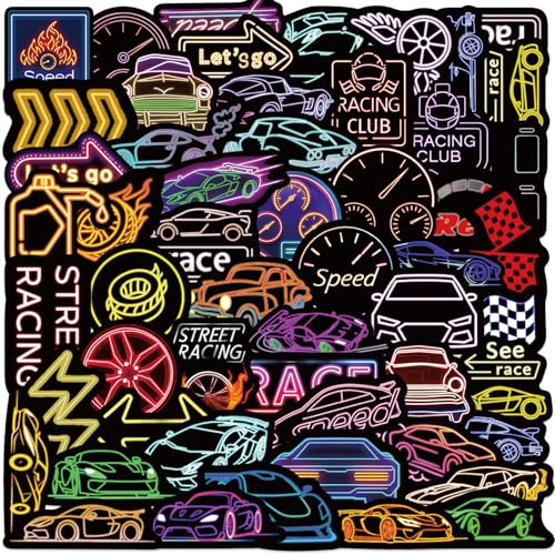 RGBEE Neon Racing Sticker Set 50 Stücke, Wasserfeste Vintage Sticker für Laptop Scrapbooking Fahrrad Koffer Motorrad Helm Journal Skateboard Auto, Rennwagen Aufkleber für Teenager Erwachsene RGBEE Neon Racing Sticker Set 50 Stücke, Wasserfeste Vintage Sticker für Laptop Scrapbooking Fahrrad Koffer Motorrad Helm Journal Skateboard Auto, Rennwagen Aufkleber für Teenager Erwachsene von RGBEE
