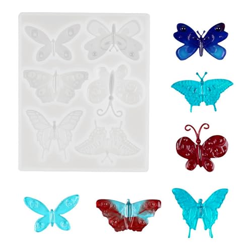 Schmetterlings-Silikonform zum Basteln, 3D-Schmetterlings-Epoxidharz-Modell mit 6 Stilen für Schmuckanhänger, perfekt für Haus- und Gartendekoration, DIY-Geschenke für Wohnzimmer und Büro von RGEVGER