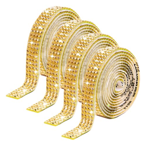 RGYBAO 4 x Strass-Bänder, goldfarbene Strasssteine, goldfarben, glitzerndes Band, Aufkleber für Bastelarbeiten, Dekoration RGYBAO 4 x Strass-Bänder, goldfarbene Strasssteine, goldfarben, glitzerndes Band, Aufkleber für Bastelarbeiten, Dekoration von RGYBAO
