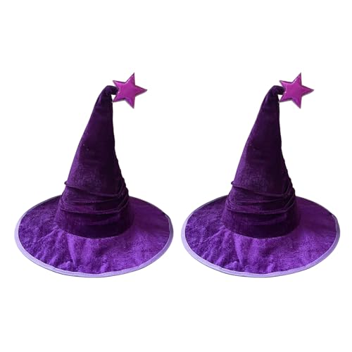RGYBAO Gefalteter Hexenhut für Halloween, Party, Zaubererhüte mit bequemem Stoff und flexiblem Draht für längeres Tragen, 2 Stück Hexenhut mit Stahldrahtrahmen von RGYBAO