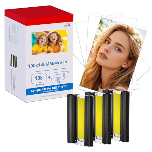 RGiNK Replacement for Canon Selphy CP1500 KP-108IN Ink and Photo Paper Set Compatible with CP Printer CP1500 CP1300 CP1200 CP910,3115B001(AA) 3 Color Ink Cartridges with 108 Sheet Papers-100x148mm von RGiNK