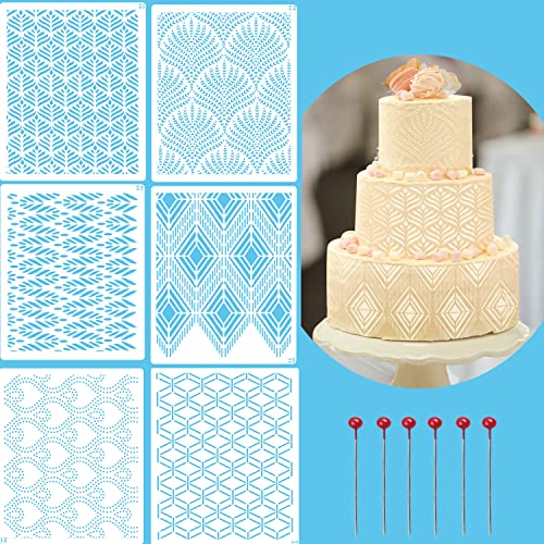 Torten Schablonen Cake Stencil 6Stk Kuchen Dekoration Schablonen Kuchenvorlagen mit Stecknadel für Kekse Fondant Dessert Geburtstag Hochzeit Kuchendekoration 25x20.5CM (6 pcs) von RHBHY