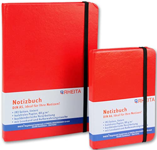 RHEITA 955-7 Notizbuch mit Leseband, Gummizugverschluss, Aufbewahrungstasche, A5, liniert, 96 Blatt, 80g/m²,rot von RHEITA