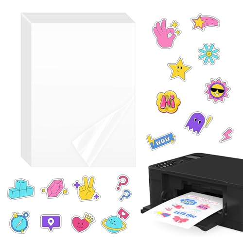 100 Stück A4 Selbstklebende Folie Transparent Aufkleber, Sticker Papier Klebeetiketten Rub on Folie zum Bedrucken, Wasserfest Bedruckbare Klebefolie, für Laserdruckern von RHHGHY