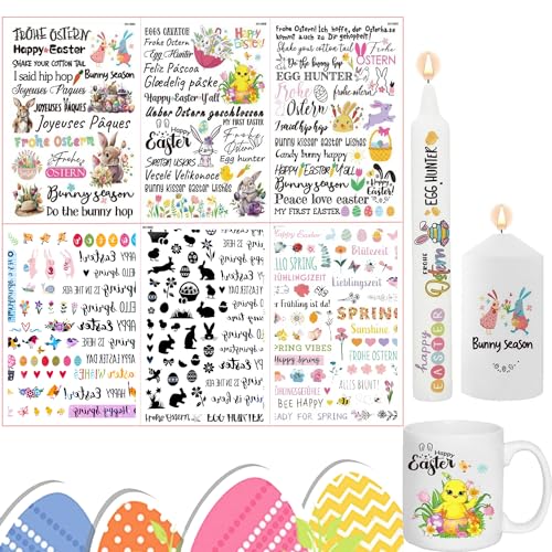 RHHGOPM 6 Stück Kerzentattoo Wassertransferdruck,Kerzensticker Kerzenfolie,Ostern Kerzentattoos,Kerzenfolie Frühling, Kerzentattoo Frohe Ostern für Kerze Tasse DIY Geschenk, OS243602 von RHHGOPM