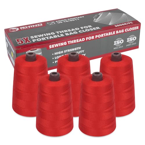 RHINO Packung mit 5 Spulen für Nähmaschinen, Säcke aus Polyester, 12/4, 200 g, für hochfeste Nähmaschinen, geeignet für den Kontakt mit Lebensmitteln RHINO Packung mit 5 Spulen für Nähmaschinen, Säcke aus Polyester, 12/4, 200 g, für hochfeste Nähmaschinen, geeignet für den Kontakt mit Lebensmitteln von RHINO Smart Solutions