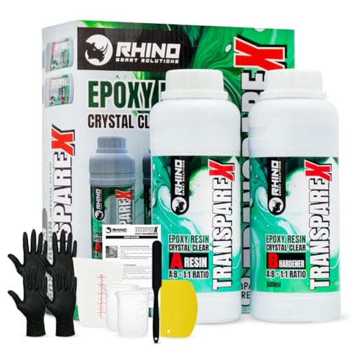 RHINO Smart Solutions TRANSPAREX 1000ml - Epoxidharz Set 1:1 Resin 500ml Kristallklar mit Härter 500ml für Gießen, Beschichtung, DIY Malerei Handwerk Holz, Deko Tischplatte | Ink Zubehör Kunstharz RHINO Smart Solutions TRANSPAREX 1000ml - Epoxidharz Set 1:1 Resin 500ml Kristallklar mit Härter 500ml für Gießen, Beschichtung, DIY Malerei Handwerk Holz, Deko Tischplatte | Ink Zubehör Kunstharz von RHINO Smart Solutions