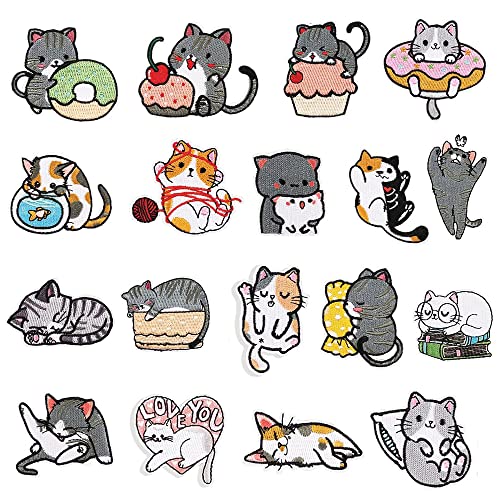18 Pieces Patches Zum Aufbügeln Katze Flicken zum Aufbügeln Eisen auf Gestickten Flicken Nähen für DIY T-Shirt Jeans Kleidung Hüte Taschen von RHQFDM