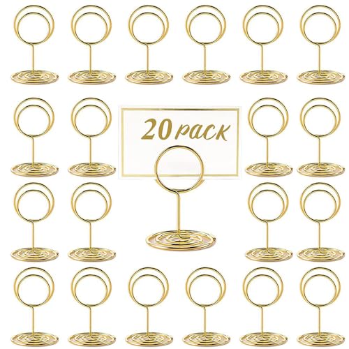 RHQFDM 20 Stück Tischkartenhalter Metall Hochzeit Gold Kartenhalter Mini-Tischnummernhalter Kleiner Tischkartenhalter Runder Gold Namenskarten Halter Restaurant Party Hochzeit Dekoration Tischkarten von RHQFDM