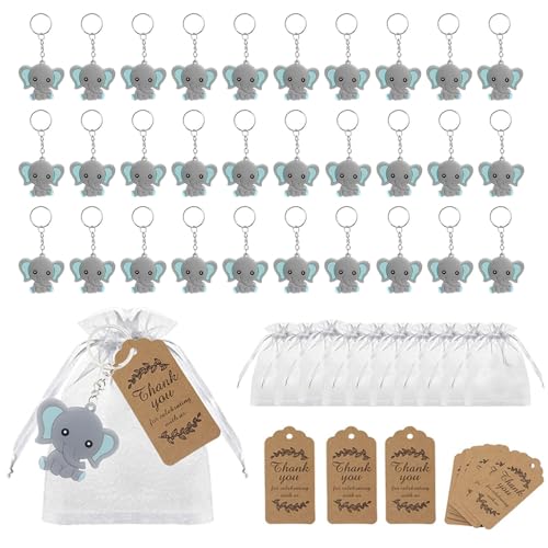 RHQFDM 30 Stücke Gastgeschenke Taufe Elefanten Schlüsselanhänger PVC Elefanten Anhänger Set Blauer Elefant Kinder Schlüsselanhänger mit Organza Beutel und Dankesanhänger aus Kraftpapier RHQFDM 30 Stücke Gastgeschenke Taufe Elefanten Schlüsselanhänger PVC Elefanten Anhänger Set Blauer Elefant Kinder Schlüsselanhänger mit Organza Beutel und Dankesanhänger aus Kraftpapier von RHQFDM
