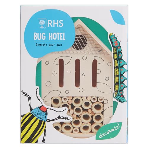 RHS The Royal Horticultural Society Malen Sie Ihr eigenes Set mit 5 Farben, Pinsel, Lack & Anleitung, Bug Hotel, Weiß, Inklusive Farben, Pinsel & Anleitung, Blanko Bug Hotel mit Konturen von RHS