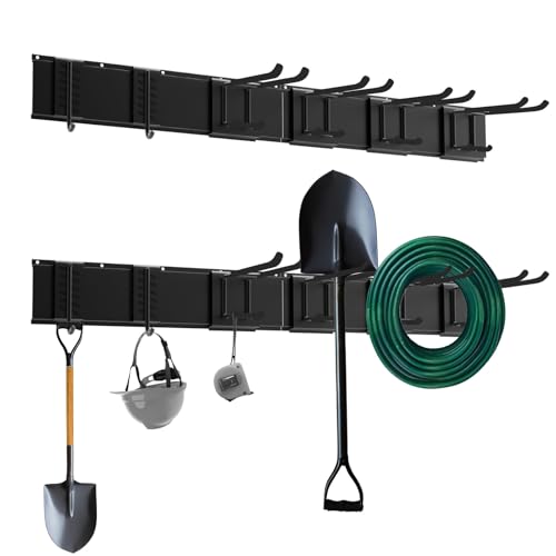 Garage Tool Management Wandregal,Besenhalterung Wand, 2 Halter + 6 Metallhaken für Werkzeuge, Selbstklebend Gartengerätehalter und Besenhalter, Schwarz Wandhalterung Aufhänger für Besen, für Bad, Küch Garage Tool Management Wandregal,Besenhalterung Wand, 2 Halter + 6 Metallhaken für Werkzeuge, Selbstklebend Gartengerätehalter und Besenhalter, Schwarz Wandhalterung Aufhänger für Besen, für Bad, Küch von RHSHANLICUN