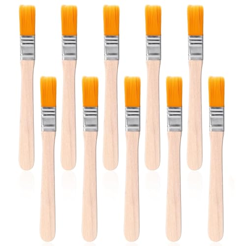 RHZXD 10 Stück Pinsel Klein, 13cm Flachpinsel Klein, Pinselset, Weiß, Nylon, Birkenholz, Holzgriff, Acryl, Malerbedarf von RHZXD