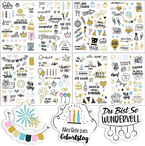 240 Motiven Sticker Geburtstag, Sticker Set für Geburtstag, Edle Aufkleber für Geschenke, Gästebuch, Fotobuch, Geburtstagskarten & mehr, Tolle Party Deko mit Herz für Jung & Alt von RHZXD