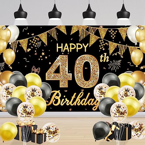 40 Geburtstag Deko Banner Männer, Geburtstagsbanner 40 Jahre, Geburtstagsdeko Geschenk, 40 Geburtstag Banner, Extra Große Stoff Hintergrund Geburtstagsdeko Party Deko 185×110cm von RHZXD