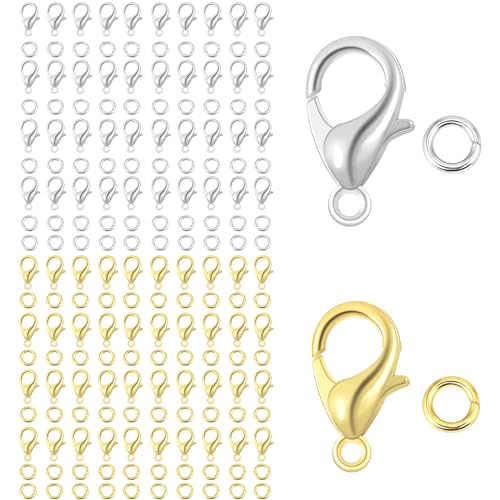 450 Stück Kettenverschluss Schmuck Verschlüsse Zubehör Kettenverschlüsse Verschluss Geteilter Ring Verschluss Kette Karabinerverschluss Set für Armbänder Halsketten(Gold/KC-Gold/Silber) von RHZXD