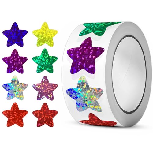 500 Stück Glitzer Sticker, Eine Rolle 2,5cm Sterne Aufkleber, Selbstklebende Farbige Belohnung Stern Aufkleber Für Klassenzimmer Lehrer Zubehör von RHZXD