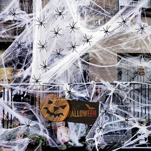 Halloween Deko Spinnennetz, 60g künstliche Spinnweben und 30 Fake Spinne Horror Atmosphäre für Karneval Fasching Halloween Party Dekoration von Tisch, Haustür und Outdoor Gart Halloween Deko Spinnennetz, 60g künstliche Spinnweben und 30 Fake Spinne Horror Atmosphäre für Karneval Fasching Halloween Party Dekoration von Tisch, Haustür und Outdoor Gart von RHZXD