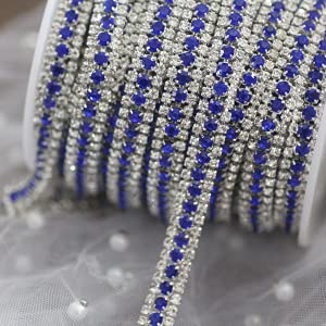 1 Yard 3 Reihen Kristall + Farbe AB Strass Cup Kette Silberbasis mit Klaue Kleid Dekoration Trim Applikationen zum Aufnähen von Kleidersäcken-blaue Silberbasis von RIAAJ