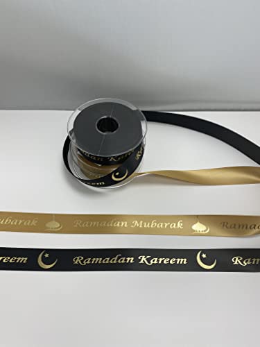 Ramadan Mubarak / Ramadan Kareem Band, Schwarz mit Golddruck, 25 mm x 1 m, (Ramadan Kareem Schwarz) von RIBBON WRITER