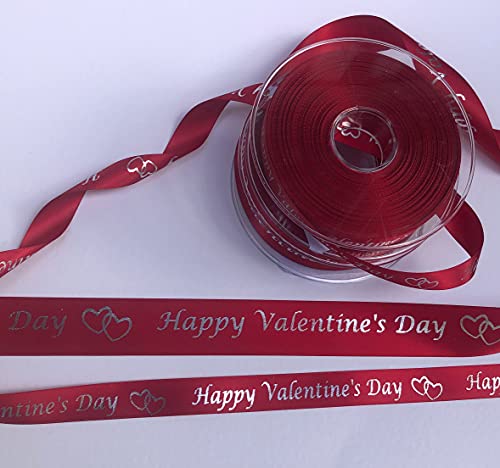Satinband "Happy Valentines Day", 25 mm, rot mit metallischem Silber-Druck, 1 Meter von der Rolle geschnitten von RIBBON WRITER