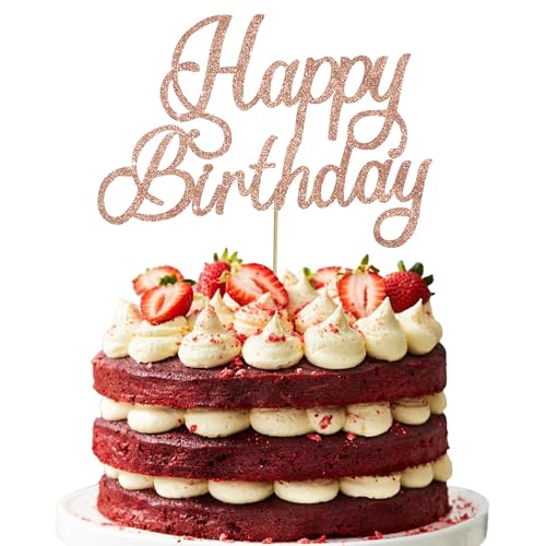 RIBBOOO 1-Pack Roségold Happy Birthday Tortendeko Cake Topper Geburtstag Kuchen Dekoration für Geburtstagsparty Papier-Kuchenaufsatz Jungen Mädchen Frauen und Männer von RIBBOOO