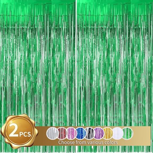 RIBBOOO 2-Pack Grün Lametta Vorhang Glitter Metallic Tinsel Vorhang für Party, Geburtstag, Foto Hintergrund, Folie Streamer, Geburtstagsdeko，Dekoration für Disco, Party, Weihnachtsfeier (1x2 Meter) von RIBBOOO