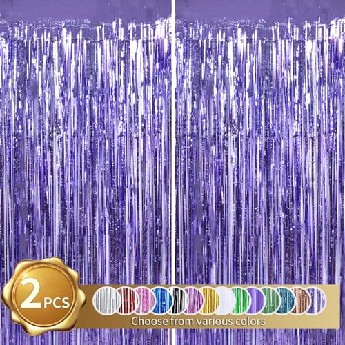 RIBBOOO 2-Pack Hellviolett Lametta Vorhang Glitter Metallic Tinsel Vorhang für Party,Geburtstag,Foto Hintergrund Folie Streamer,Geburtstagsdeko,Dekoration für Disco,Party,Weihnachtsfeier(1x2 Meter) von RIBBOOO