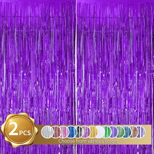 RIBBOOO 2-Pack Lila Lametta Vorhang Glitter Metallic Tinsel Vorhang für Party, Geburtstag, Foto Hintergrund, Folie Streamer, Geburtstagsdeko，Dekoration für Disco, Party, Weihnachtsfeier (1x2 Meter) von RIBBOOO