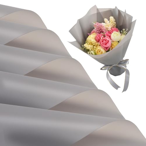 RIBBOOO 20 Sheets Light Gray Floral Matte Wrapping Paper, Plastic Waterproof Wrap Paper for Gift Wrapping, Flower Bouquet Packaging, Bouquet Florist Supplies, Wedding, Birthday, Graduation von RIBBOOO