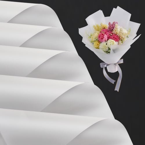 RIBBOOO 20 Sheets Transparent White Floral Matte Wrapping Paper, Plastic Waterproof Wrap Paper for Gift Wrapping, Flower Bouquet Packaging, Bouquet Florist Supplies, Wedding, Graduation von RIBBOOO