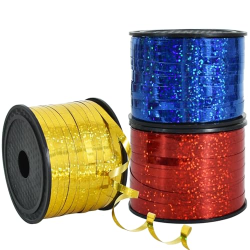 RIBBOOO 3 Rolls Geschenkband Laserband Rot&Schwarz&Golden - 5mm Luftballons Band Geschenkverpackung für Weihnachtsdeko Ballonverschlüsse Geschenkverpackung Hochzeitsdeko (200 Yard Balloon Ribbon) RIBBOOO 3 Rolls Geschenkband Laserband Rot&Schwarz&Golden - 5mm Luftballons Band Geschenkverpackung für Weihnachtsdeko Ballonverschlüsse Geschenkverpackung Hochzeitsdeko (200 Yard Balloon Ribbon) von RIBBOOO