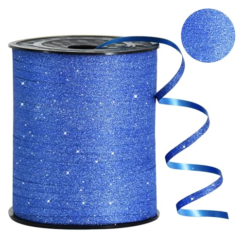 RIBBOOO 450 Meters Geschenkband GlitzerBand Blau 5mm Luftballons Band Geschenkverpackung für Weihnachtsdeko Ballonverschlüsse Geschenkverpackung Hochzeitsdeko (500 Yard Balloon Ribbon） von RIBBOOO